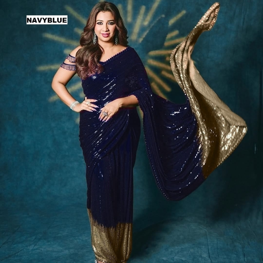 Navy Blue and Gold Sequin Saree